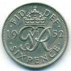 Великобритания, 6 пенсов 1952 год