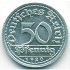 Веймарская республика, 50 пфеннигов 1920 год G (UNC)