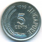 Сингапур, 5 центов 1969 год (UNC)