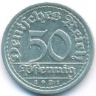Веймарская республика, 50 пфеннигов 1921 год G (AU)