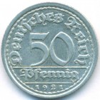 Веймарская республика, 50 пфеннигов 1921 год J