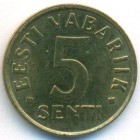 Эстония, 5 сентов 1991 год (UNC)
