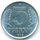 ГДР, 5 пфеннигов 1972 год (UNC)