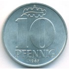 ГДР, 10 пфеннигов 1967 год (UNC)