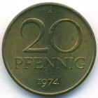 ГДР, 20 пфеннигов 1974 год (UNC)