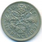 Великобритания, 6 пенсов 1957 год (AU)