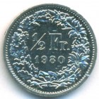 Швейцария, 1/2 франка 1980 год (AU)