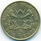 Кения, 5 центов 1969 год (UNC)