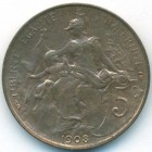 Франция, 5 сантимов 1908 год (UNC)