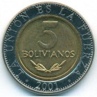 Боливия, 5 боливиано 2001 год (UNC)