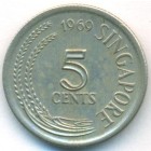 Сингапур, 5 центов 1969 год (UNC)
