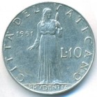 Ватикан, 10 лир 1951 год