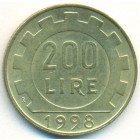Италия, 200 лир 1998 год (AU)