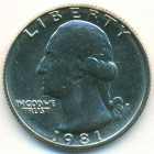 США, 25 центов 1981 год P (UNC)