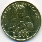 Ватикан, 200 лир 1992 год (UNC)