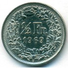 Швейцария, 1/2 франка 1969 год (AU)
