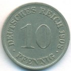 Германия, 10 пфеннигов 1908 год D