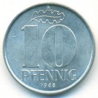 ГДР, 10 пфеннигов 1968 год (UNC)