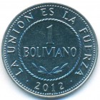 Боливия, 1 боливиано 2012 год (UNC)