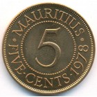 Маврикий, 5 центов 1978 год (UNC)