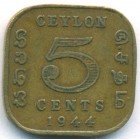 Цейлон, 5 центов 1944 год