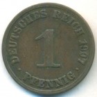 Германия, 1 пфенниг 1907 год A