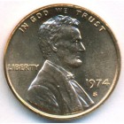 США, 1 цент 1974 год S (UNC)
