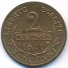 Франция, 2 сантима 1911 год (UNC)