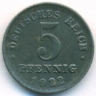 Германия, 5 пфеннигов 1922 год G