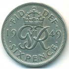 Великобритания, 6 пенсов 1949 год (UNC)