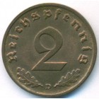 Третий рейх, 2 рейхспфеннига 1939 год D (UNC)