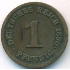 Германия, 1 пфенниг 1890 год F