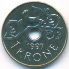 Норвегия, 1 крона 1997 год (UNC)
