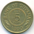 Гайана, 5 центов 1990 год (UNC)