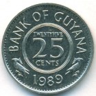 Гайана, 25 центов 1989 год (UNC)