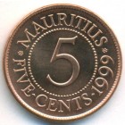 Маврикий, 5 центов 1999 год (UNC)