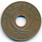 Британская Восточная Африка, 5 центов 1936 год KN
