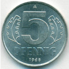 ГДР, 5 пфеннигов 1968 год (UNC)