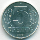 ГДР, 5 пфеннигов 1975 год (UNC)