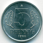 ГДР, 5 пфеннигов 1980 год (AU)