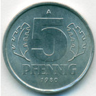 ГДР, 5 пфеннигов 1980 год (UNC)