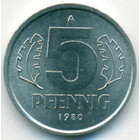 ГДР, 5 пфеннигов 1980 год (UNC)