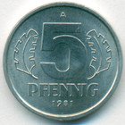 ГДР, 5 пфеннигов 1981 год (UNC)