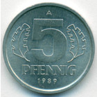 ГДР, 5 пфеннигов 1989 год (UNC)