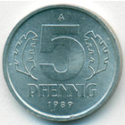 ГДР, 5 пфеннигов 1989 год (UNC)