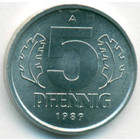 ГДР, 5 пфеннигов 1989 год (UNC)