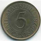 Маврикий, 5 центов 1978 год (AU)