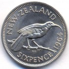 Новая Зеландия, 6 пенсов 1964 год (UNC)