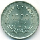 Турция, 1000 лир 1991 год (UNC)