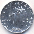 Ватикан, 5 лир 1951 год (UNC)